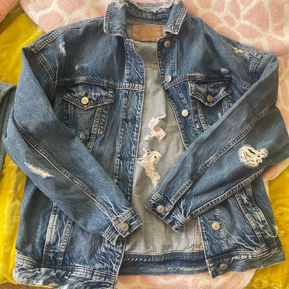major distressed denim american eagle jacket